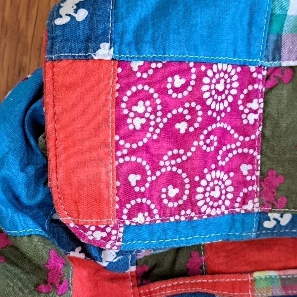 Authentic Disney Parks Backpack Madras Plaid Quilted Fabric 12" x 11" x 4" - Picture 3 of 15
